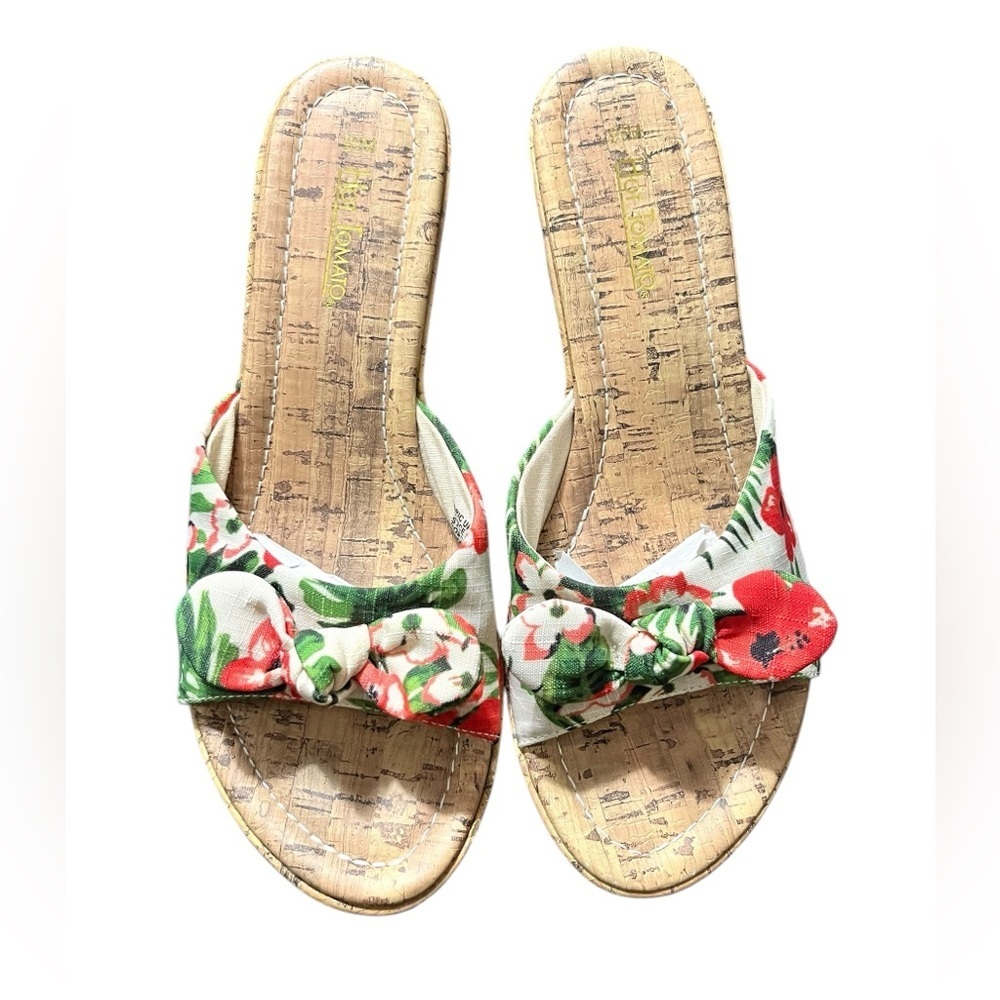 Hot Tomato Penelope Tropical Floral Print Cork Wedge Sandals Size 9.5M